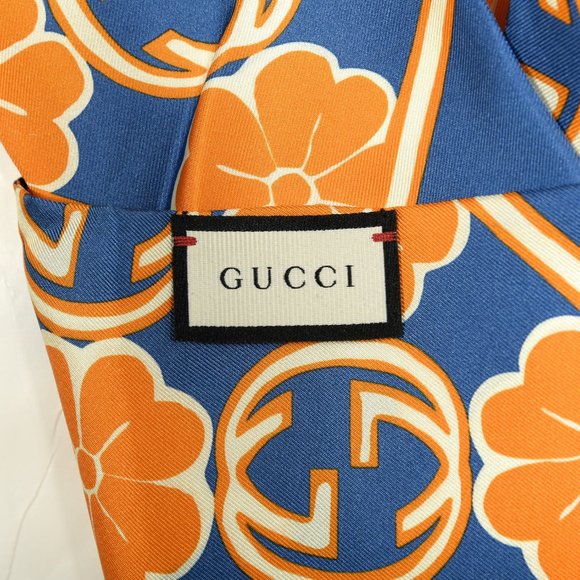 Gucci GG Flower Silk Foily Skinny Scarf in Blue Twilly Scarf NEW IN BOX - Picture 10 of 10